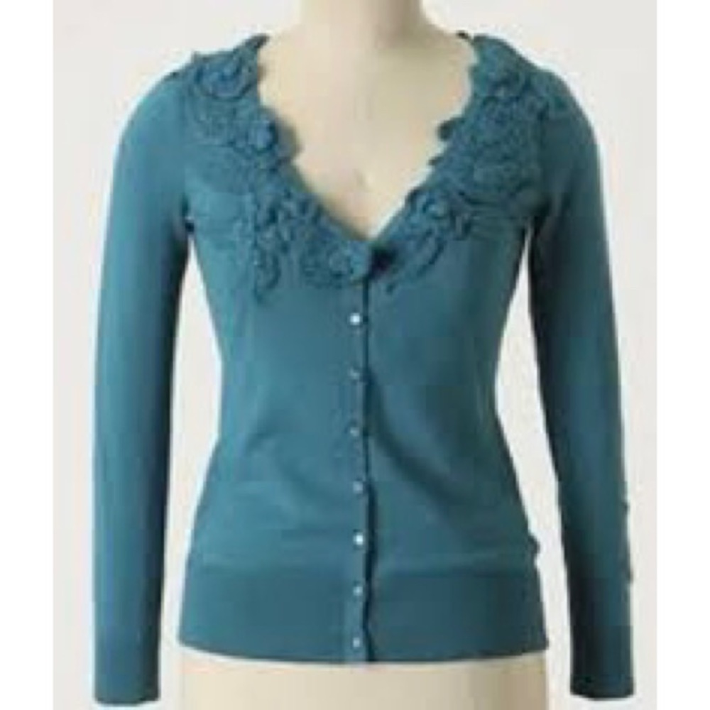 Anthropologie Moth Teal Cotton Sweater, Pre-loved, size XS